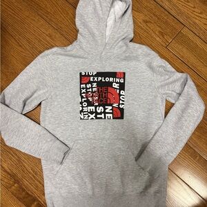 The North Face Men's Light Gray Hoodie with Red & Black Graphic